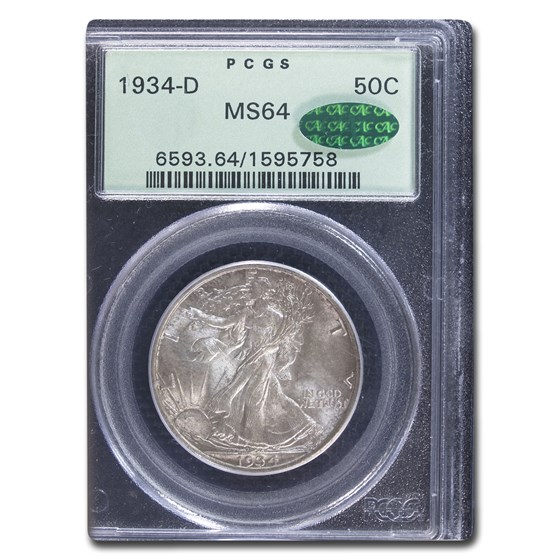 1934-D Walking Liberty Half Dollar MS-64 PCGS CAC 1934-D Walking Liberty Half Dollar MS-64 PCGS CAC